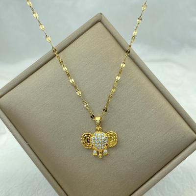 China TRENDY gold plated elephant necklace for women jewelry necklace titanium steel luxury animal choker japanese korean wholesale for sale