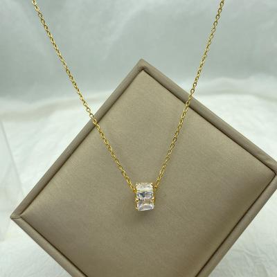 China TRENDY Gold Plated Zirconia Necklace For Elegant Korean Luxury New Jewelry Women Large Stainless Steel Zircons Pendant Necklace for sale