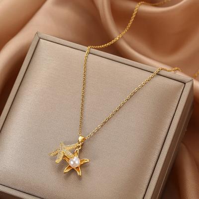 China FASHIONABLE Starfish Bead Pendant Necklace For Women Jewelry Wholesale 2020 Korean Elegant O Chain Titanium Steel Luxury Choker Necklace for sale