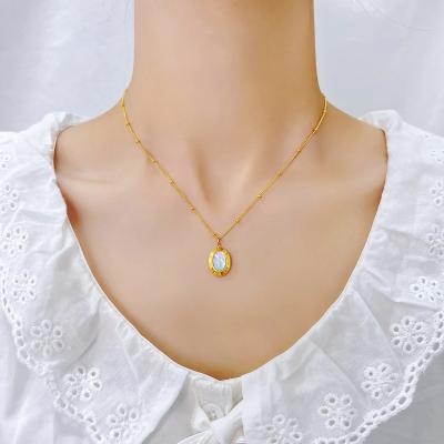 China TRENDY Stainless Steel Necklace For Women With Oval Shell Pendant Clavicle Chain Fashion Style Steel Jewelry Gold Color Titanium for sale