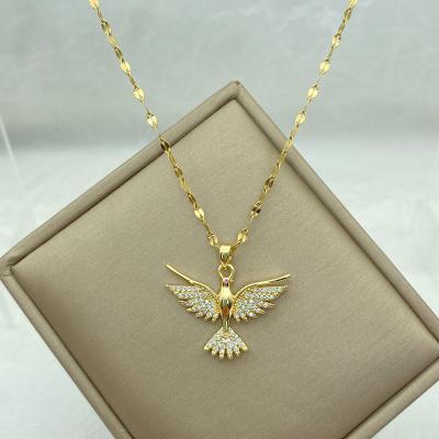 China TRENDY Gold Plated Eagle With Zircons Stainless Steel Necklaces For Women Gifts Fashion Jewerly Accessories Cute Bird Necklace New In for sale