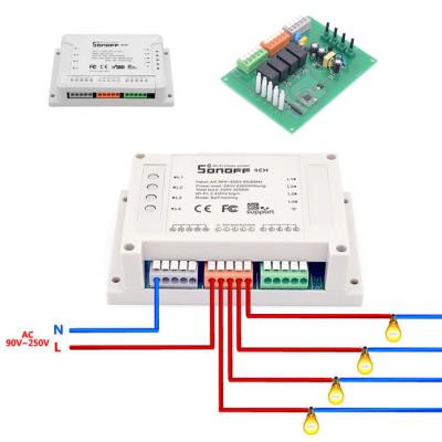 China ABS Fireproof Sonoff 4CH-R2 Wifi Multi-Channel Wireless Switch For Smart Home Module Controller 433mHz Remote Control for sale