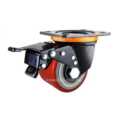 China Swivel With Brake Professional Supplier Red Iron Core PU Caster Low Weight Wheel for sale