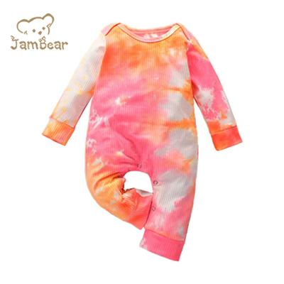 China Lovely JamBear Tie Dye Baby Rompers Ribbed Knit Jumpsuit For Baby Pajamas Baby Long Sleeve Jumpsuit Romper for sale