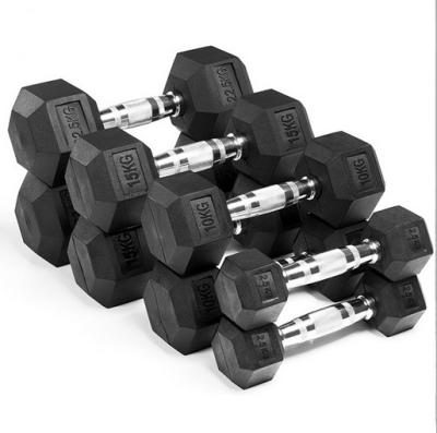 China Wholesale Anti-skid Weightlifting Weights Rubber Coated Dumbbells Hex Rubber Dumbbell for sale