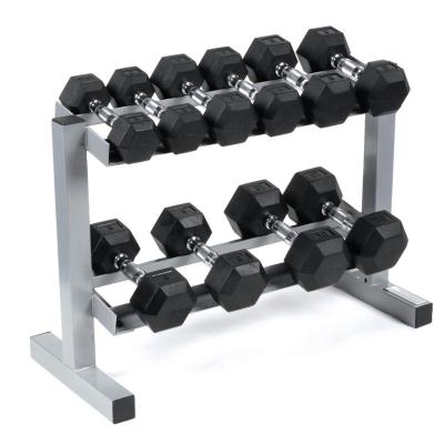 China Competitive Price 5kg 10kg 20kg Durable Solid Body Iron Hexagonal Dumbbells Set Hex Rubber Coated Dumbbells for sale