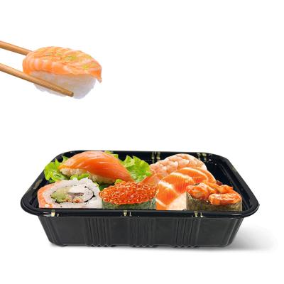 China Traditional Sushi Box Rectangular Clear Plastic Wholesale Disposable Food Rectangle Black Base With Clear Lid Sushi Or Salad for sale