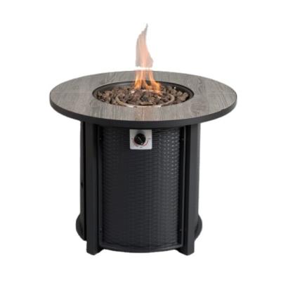 China RS-U30003 Aluminum 30 Inch Round Outdoor Tile Surface Rattan Pattern Iron Gas Furnace Gas Fire Pit Table With Cover for sale