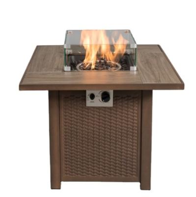 China 30 Inch Rattan Pattern Iron Bottom Gas Furnace Gas Fire Pit Table With Rainproof Aluminum Material Outdoor Cover for sale