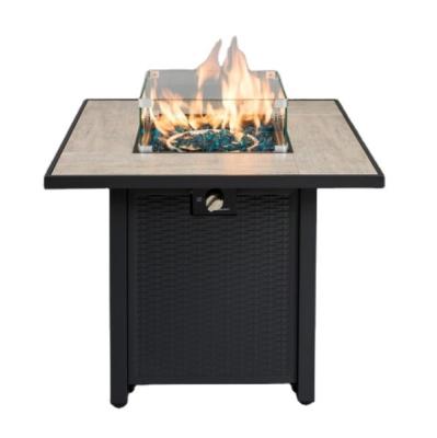 China 50000 Btu Aluminum 30 Inch Iron Bottom Gas Furnace Gas Fire Pit Table With Outdoor Volcanic Stone And Rain Cloth Ceramic Table Cover for sale