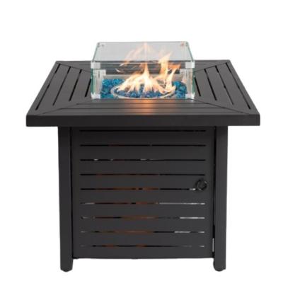 China RS-S30004 Aluminum Outdoor Pit Table With Gas Fire Volcanic Stone And Cover 30 Inch Square Base Cutting Board Surface for sale