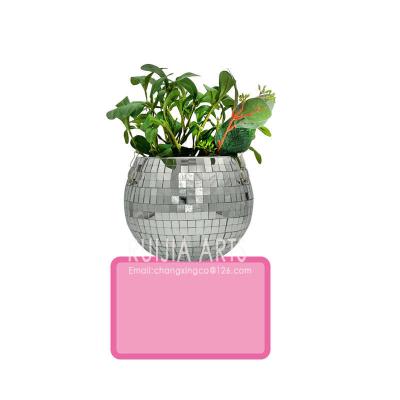 China New Light Custom Design Balcony Disco Mirror Ball Planter Hanging Pot Ball Shape Silver for sale