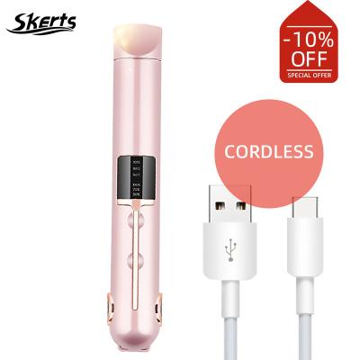 China Outer 2 in 1 Cute Portable Small Slim Portable Rechargeable Ceramic Cordless Ceramic Hair Straightener USB Travel Iron Flat Curling Hair For Short for sale