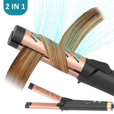 China 2021 Air Cabello Iron Curler 2021 Pro LCD Cool Ceramic Big Wave Custom Flat Iron Hair Straightener Curler for sale