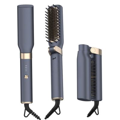 China New Design Foldable Collapsible Anti-scald Electric Ceramic Ionic Hot Comb Hair Combs Fast Heating Straightening Brush for sale