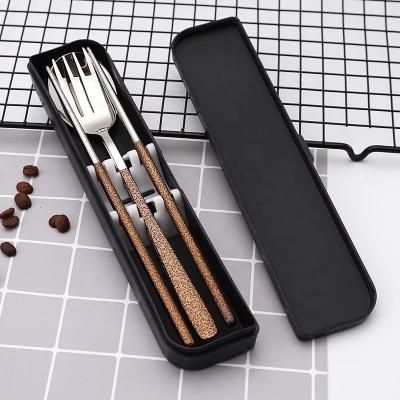 China Portable Disposable Personal Camping Stainless Steel Cutlery Chopsticks Fork and Spoon Set Travel for sale