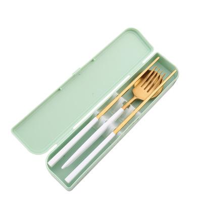 China Stainless Steel Disposable Personal Cutlery Set Korean Spoon & Fork & Chopstick With ABS Box for sale