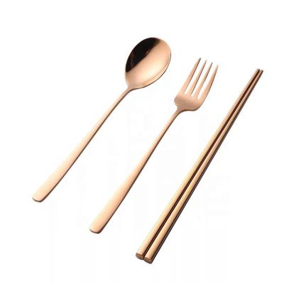 China Disposable Portable Cutlery Set Travel Cutlery Set With Case Stainless Steel Fork Spoon Chopsticks for sale