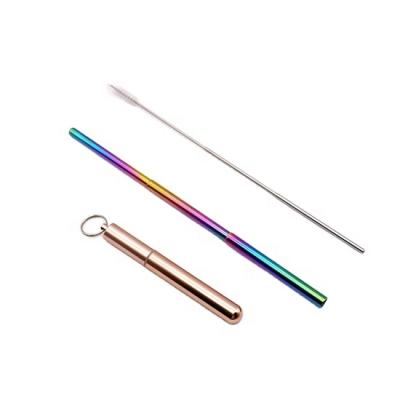 China Newest Custom Disposable Eco-friendly Reusable Stainless Steel Straw Folding Portable Set With Round Bottom Aluminum Case for sale