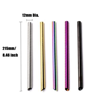 China 12 mm metal tip colored reusable drinking straw stainless steel gold slope bubble tea bubble disposable boba for sale