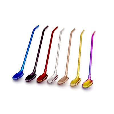 China Disposable Gold Stainless Steel Fruit Spoon Personal Used Drinking Straw for sale