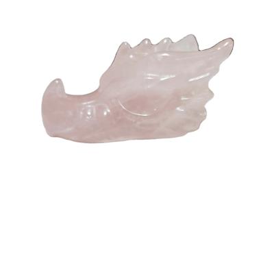 China China Wholesale Natural Crystal Dragon Skulls Hand Carved Pink Rose Quartz Dragon Head for sale