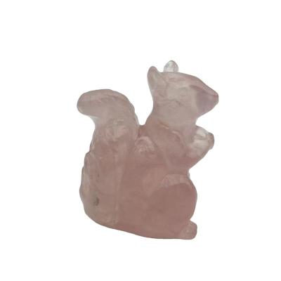 China China wholesale natural crystal carving animal healing gemstone rose quartz crystal squirrel for gifts for sale