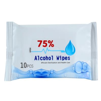 China 10Pcs Bag Antiseptic Spunlace 75% Nonwoven Isopropyl Cleaning / Disinfecting Wet Cloth For Office&Home Using for sale