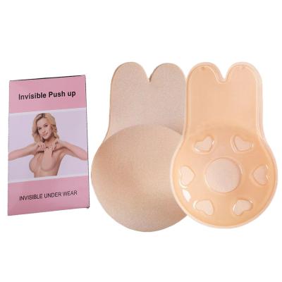 China Nipple Sticker Women Lift Bra Bunny Ear Breast Lift Breathable Silicone Nipple Cover Sticky Adhesive Tape With Color Box for sale