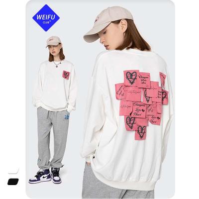 China WF anti-shrink| Niche Love Post-it Note Decorative Women's Statistical Institute Style Pullover Unisex Sweatshirt Designer Niche Sweatshirt Pink for sale