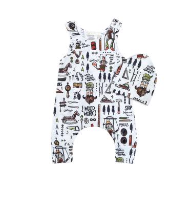 China Breathable Clown Printing Design Sleeveless Grab Foot Infant Outfits Baby Romper Set With Hat for sale