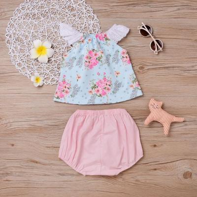 China Cotton Double-needle Organic Edge Breaks Dance Sleeveless Light Blue Pink Murah Belly Babies Summer Baju Floral Romper for sale