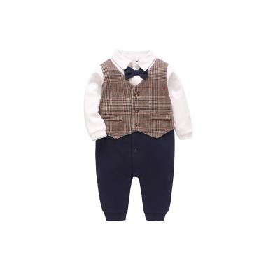 China Long Sleeve Gentleman Bowtie Baby Boy Romper Clothes Baby Romper for sale