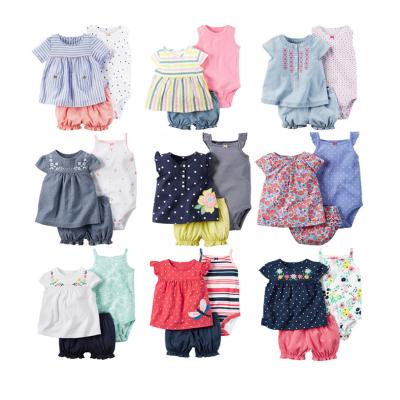 China Girl's Anti-Shrink Romper Set Baby Clothing Short Pants Ruffles Smocked Shirt 3Pieces Fits Infant Outfits for sale