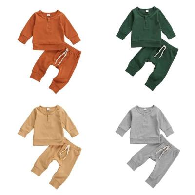 China Autumn Baby Clothes QUICK DRY Knitted Cotton Dressing Set Long Sleeve With Drawstring Long Pants 2pcs Outfits for sale