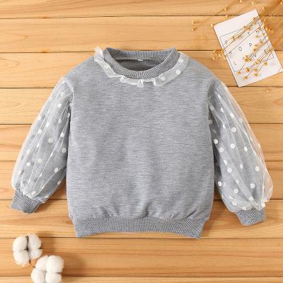 China Anti-Wrinkle Latest Design Gathered 100% Solid Sleeve Cotton Toddler Baby Sweatshirt For Girls Kids for sale