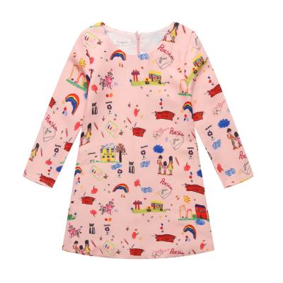 China Sustainable Girls Dresses 2-12 Cotton Long Sleeve Casual Dress Natural Dress Designs For Girls for sale