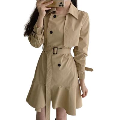 China Breathable spring anorak jacket skirt double breasted style and autumn new irregular skirt with belt gap coat women for sale