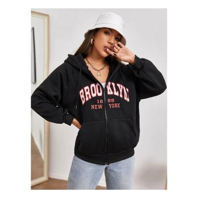 China Cotton Hoodies 2021 Fashion Ladies Streetwear Thick Loose Anti-pilling Letter Fits Women Graphic Zipper Chic Hoodie for sale