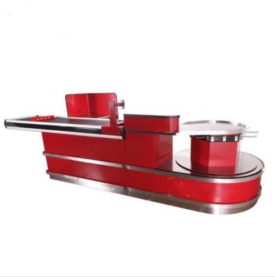 China Checkout counter supermarket cashier checkout counter with conveyor belt for sale