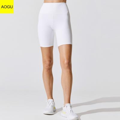 China AOGU Compression Breathable High Waist Custom Running Gym White Ribbed Yoga Shorts For Women for sale