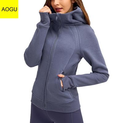 China Winter Workout Breathable Custom Fleece Tracksuit Hooded Warm Fitness Zip Up Women's Jacket for sale