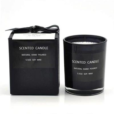 China Home Decoration Custom Container 8oz Luxury Matte Shiny Black Glass Candle Empty Jar With Lid And Box for sale