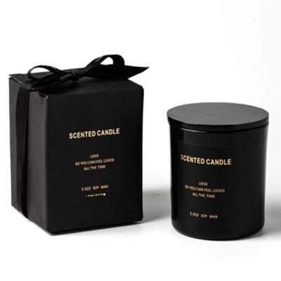 China Custom High Quality Luxury Empty Container Matte Black Glass Candle Jar Home Decor With Lid And Box For Candle Making Decorate for sale