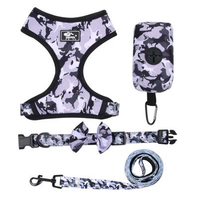 China Custom Personalized Personalized Dog Accessories Sublimation Adjustable Dog Harness Set Neoprene Dog Chest Harness Collar And Leash for sale