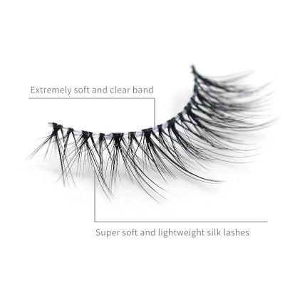 China Wholesale Conical Silk Lashes Faux Mink Lashes 3D Super Soft Tape Clear Strip Eyelashes for sale