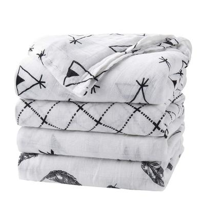 China PORTABLE Ready Stock Infant Printed Wrap Baby Blanket 2 Layers 100% Cotton Fabric Muslin Newborn Receiving Wrap Blankets for sale