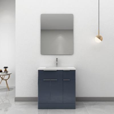 China Modern Design 80CM Floor-standing Blue Bathroom Cabinet With Mirror for sale