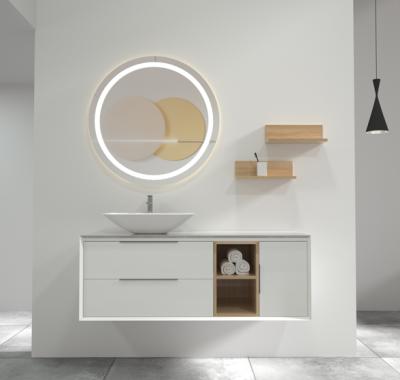 China New Modern Design Combination Cabinet Floor-standing Round Mirror Led Bathroom Cabinet for sale