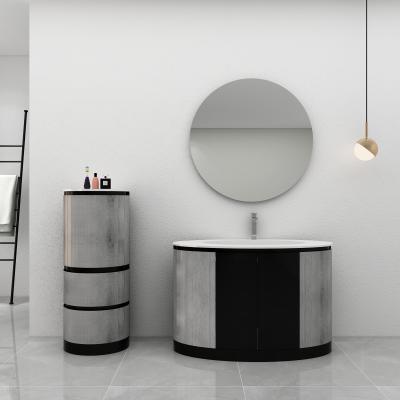 China Modern European Curved Bathroom Cabinet With Side Cabinet PVC Bathroom Cabinet for sale